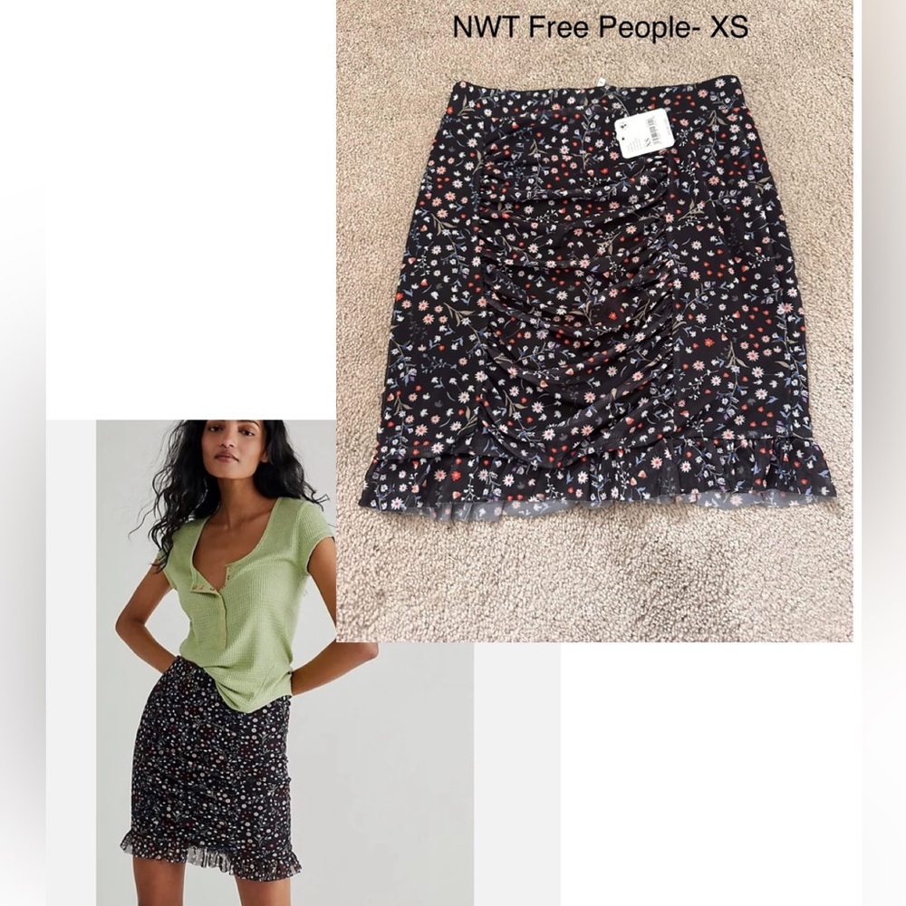 FREE PEOPLE Romi Black Floral Mesh Skirt- size XS
